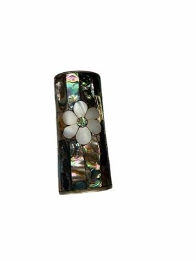 VTG MEXICO CIGARETTE LIGHTER CASE- ABALONE WITH MOTHER OF PEARL FLORAL